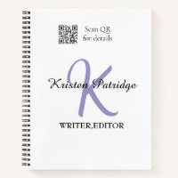Monogram name purple writer editper QR code busine