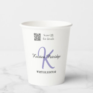 Monogram name purple writer editper QR code busine Paper Cups