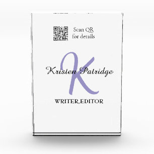 Monogram name purple writer editper QR code busine Photo Block