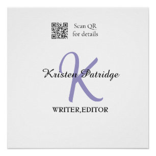 Monogram name purple writer editper QR code busine Poster