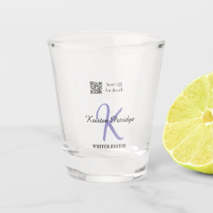 Monogram name purple writer editper QR code busine Shot Glass
