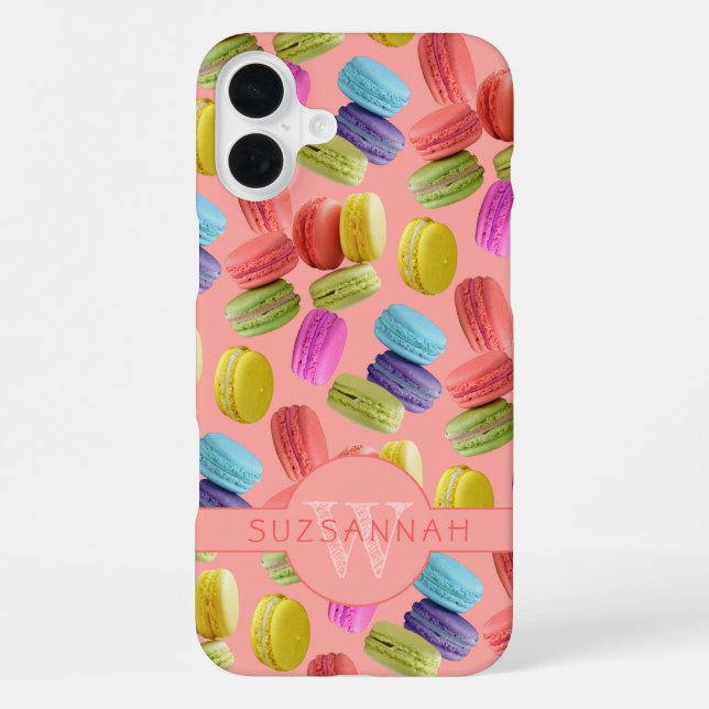 Monogram Name Rainbow Macaron Cookies Pattern iPhone Case (Back)