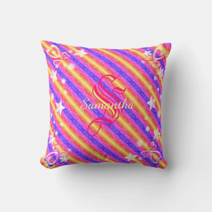 Monogram Name Rainbow Stripe Stars Hearts Girly  Cushion