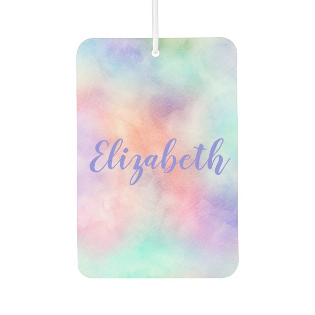 Monogram Name Rainbow Watercolor Pastel Car Air Freshener (Front)