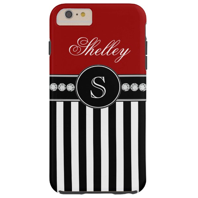 Monogram Name Red Black Stripes Pattern Case-Mate iPhone Case (Back)