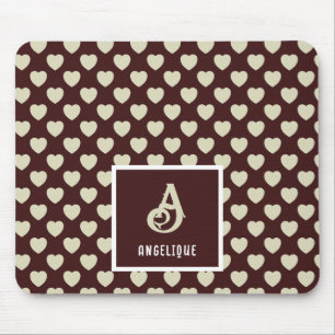 Monogram Name Red & Light Green Hearts Pattern Mouse Mat
