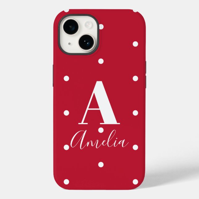 Monogram Name Red Polka Dots Pattern Case-Mate iPhone Case (Back)