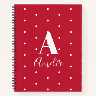 Monogram Name Red Polka Dots Pattern Notebook