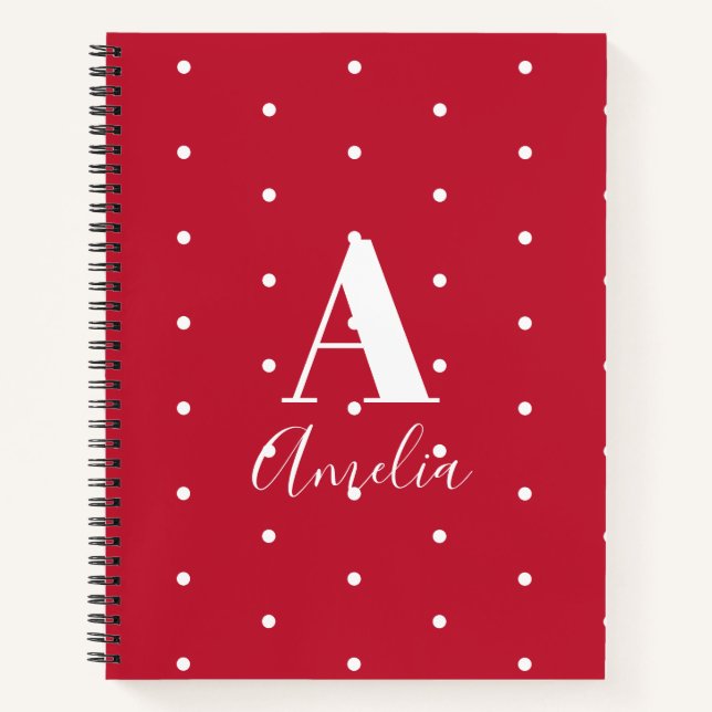 Monogram Name Red Polka Dots Pattern Notebook (Front)