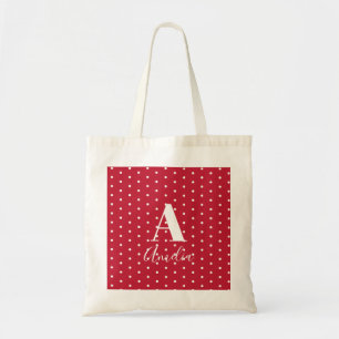 Monogram Name Red Polka Dots Tote Bag