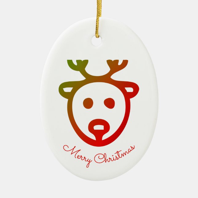 Monogram name Reindeer icon Merry Christmas Ceramic Tree Decoration (Front)