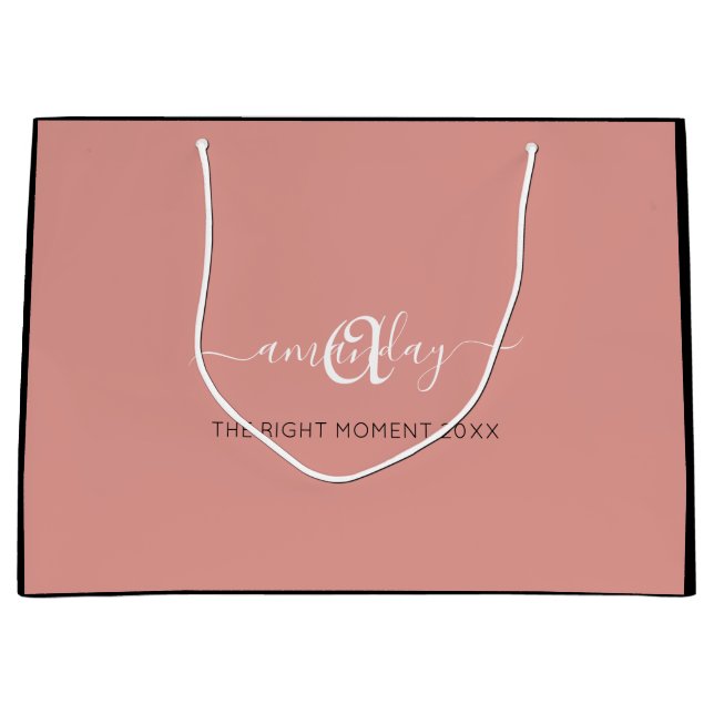 Monogram Name Rose Blush Shop Wedding Gift Large Gift Bag (Front)