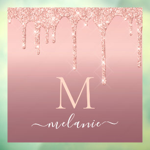 Monogram Name Rose Blush Sparkle Window Cling