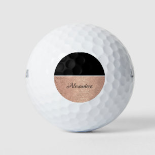 Monogram Name Rose Gold Black White Script Golf Balls