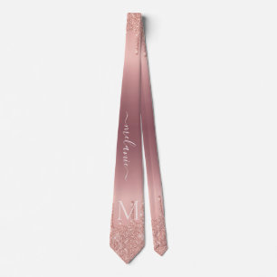 Monogram Name Rose Gold Blush Glitter Party Tie