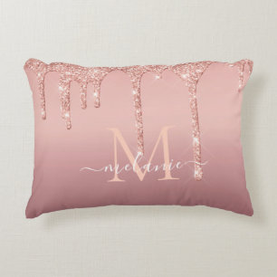 Monogram Name Rose Gold Blush Glitter Pillow