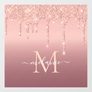 Monogram Name Rose Gold Blush Glitter Window Cling