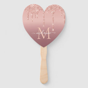Monogram Name Rose Gold Blush Party Hand Fan