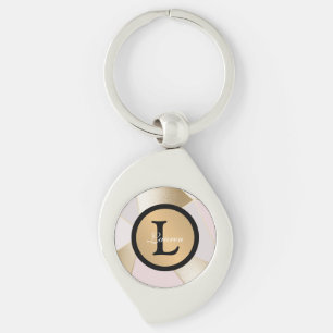 Monogram Name Rose Gold Geometric Key Ring