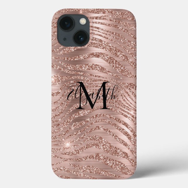 Monogram Name Rose Gold Glitter Animal Print Case-Mate iPhone Case (Back)