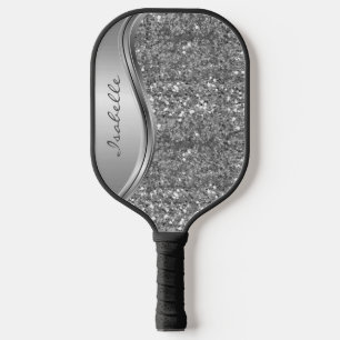 Monogram Name Rose Gold Glitter look Pickleball Paddle