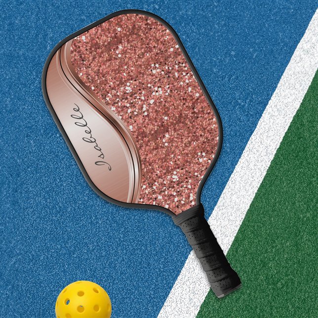Monogram Name Rose Gold Glitter look  Pickleball Paddle (Creator Uploaded)