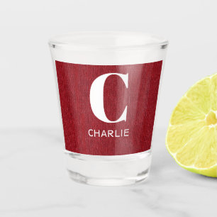 Monogram Name, Ruby Red Denim Print 1.5oz Shot Glass