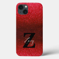 Monogram Name Ruby Red Ombre Glitter Sparkles