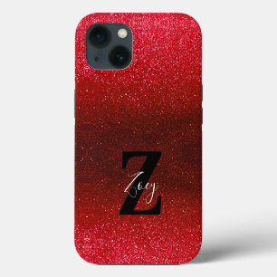 Monogram Name Ruby Red Ombre Glitter Sparkles iPhone 13 Case