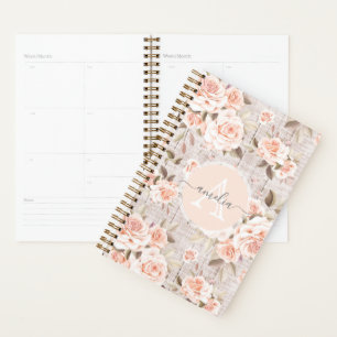 Monogram Name Rustic Wood & Vintage Roses Romantic Planner