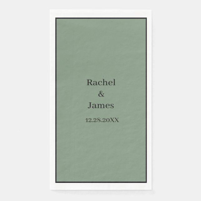 Monogram Name Sage Green Elegant Modern Wedding Napkin (Front)
