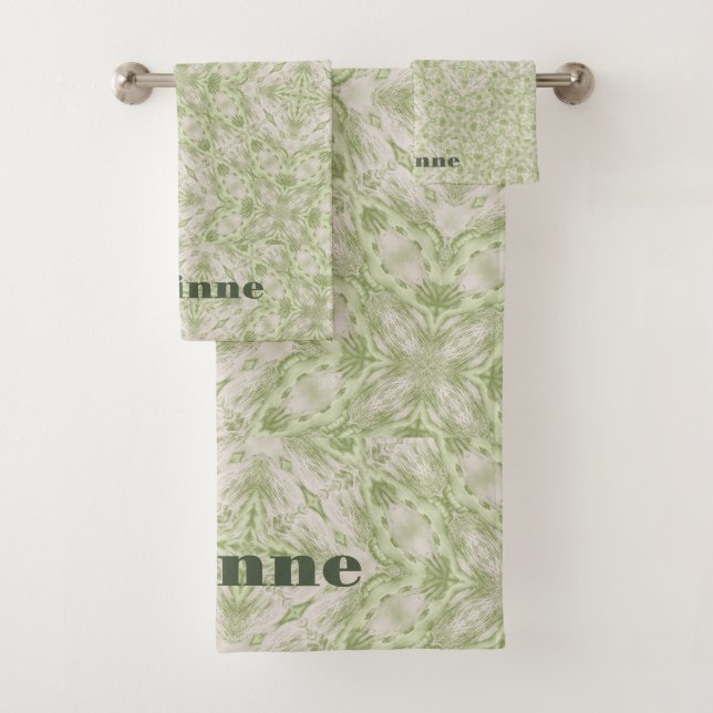 Monogram Name Sage Green Pattern | Bath Towel Set (Insitu)