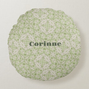 Monogram Name Sage Green Pattern Round Cushion