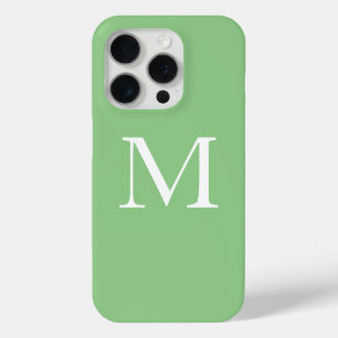 Monogram Name Sage Green White Simple Custom Colou iPhone 15 Pro Case