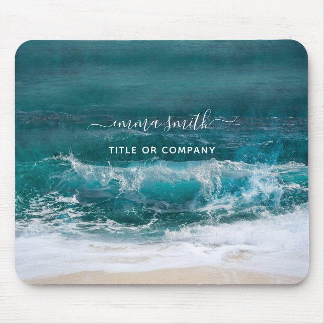 Monogram Name Script Beach Ocean Modern Mouse Mat (Front)