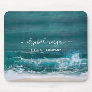 Monogram Name Script Beach Ocean Modern Mouse Pad