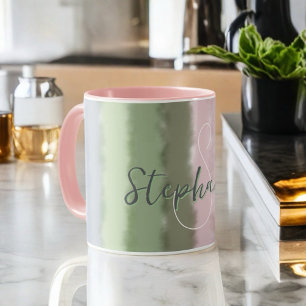 Monogram name script ombre green powder purple  mug