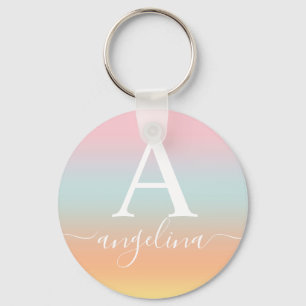 Monogram Name Script Text Gradient Ombre Pink Key Ring