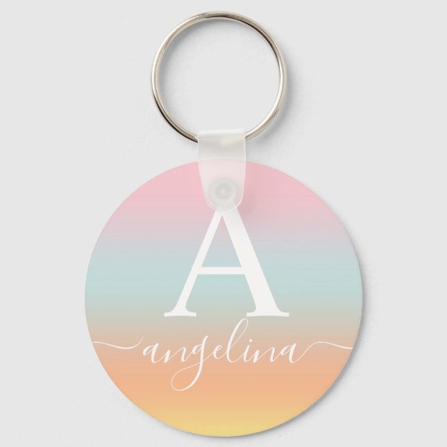 Monogram Name Script Text Gradient Ombre Pink   Key Ring (Front)