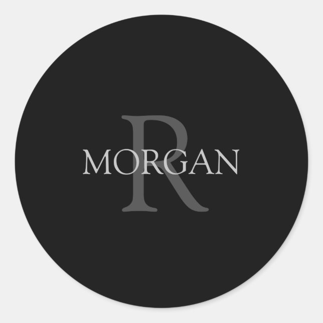 Monogram & Name, Simple Classic Design In Grey Tex Classic Round Sticker (Front)