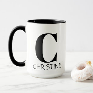 Monogram Name Simple Elegant Black & White Mug