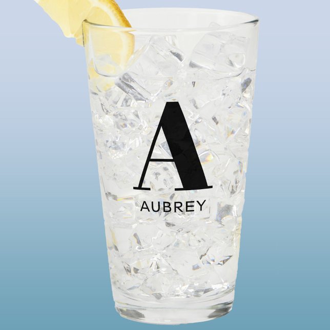 Monogram Name Simple Glass (Monogram name personalized glass tumbler)