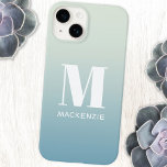 Monogram Name Simple Gradient Personalised Case-Mate iPhone 14 Case<br><div class="desc">Modern typography minimalist white monogram initial name design on a teal blue green gradient.  Change the monogram initial and name to personalise.</div>