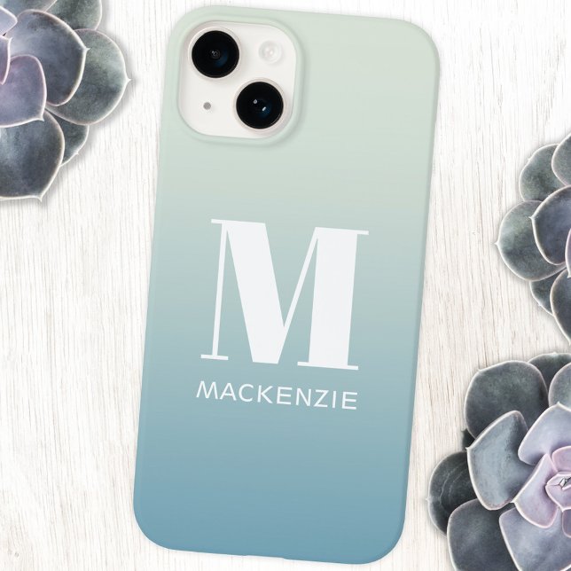 Monogram Name Simple Gradient Personalised Case-Mate iPhone Case (Simple monogram name teal blue green gradient personalized cell phone case)