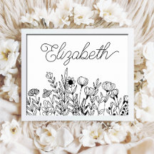 Monogram Name Simple Minimalistic Floral Graphic