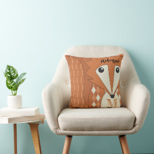 Monogram & Name Stylised Fox Abstract Geometric Cushion