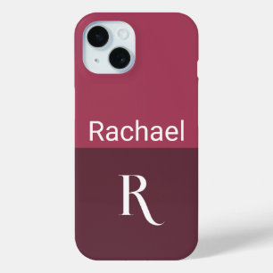 Monogram Name Stylish Burgundy iPhone 15 Case