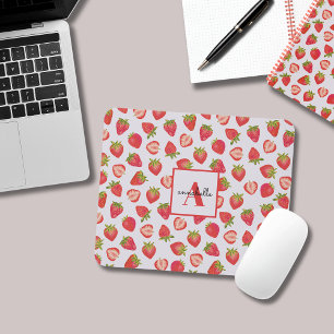 Monogram Name Summer Strawberry Pattern Mouse Mat