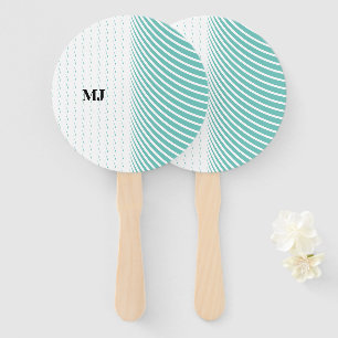 Monogram Name Teal Blue Abstract Custom Wedding Hand Fan
