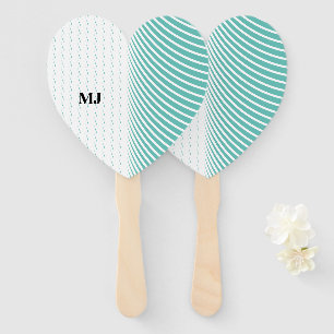 Monogram Name Teal Blue White Abstract Wedding Hand Fan